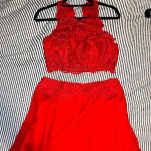Two piece floor length red Sherri hill